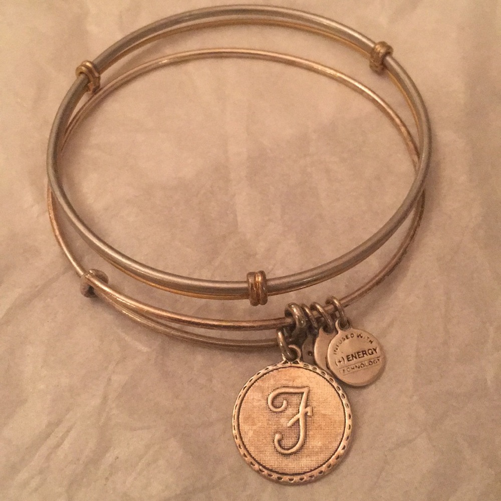 2 bracelet:one Alex and Ani with monogram F charm